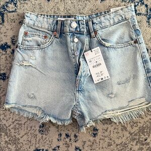 Zara Light Blue Distressed Jean Shorts